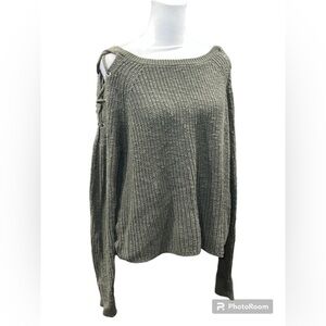 Express Olive‎ Green Knit Cotton Lace Up Shoulder Sweater Size Small